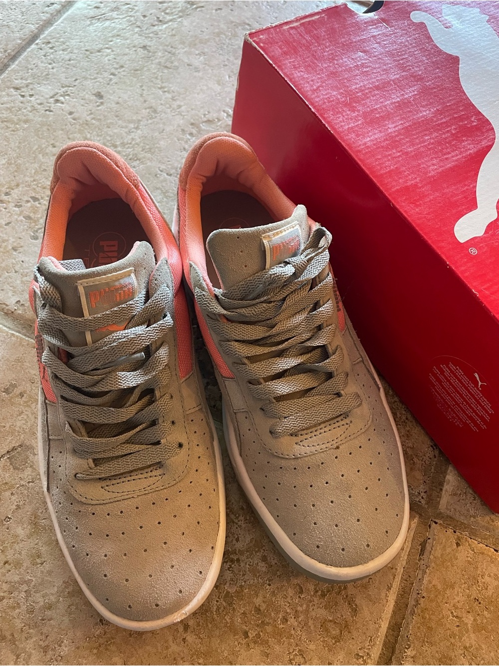 Puma Gray Sneakers with Coral Accents